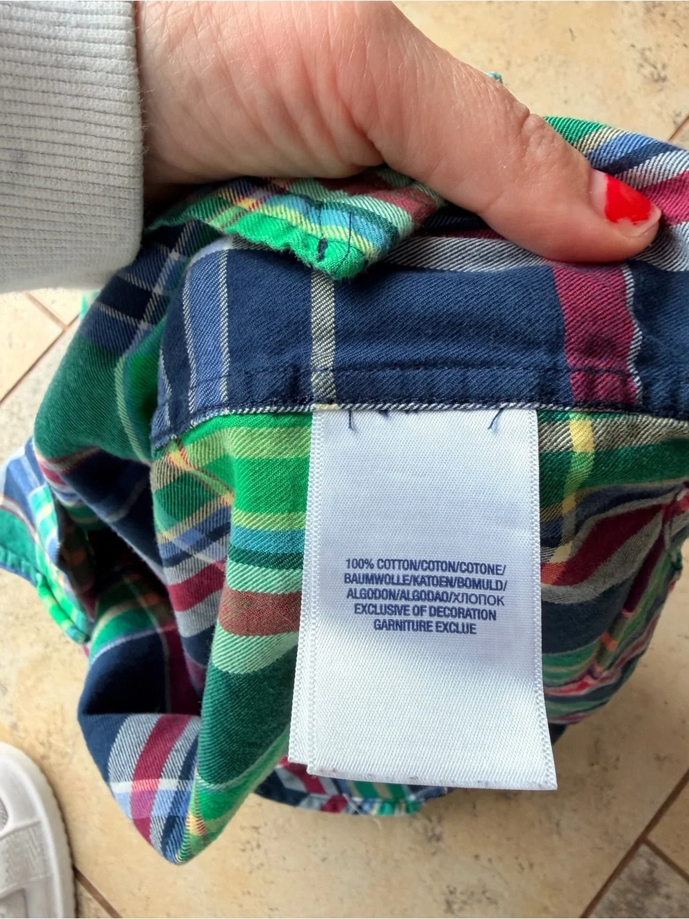 Ralph Lauren Boys Size 7 Plaid Button Down Shirt Green Navy Red Cotton Pony